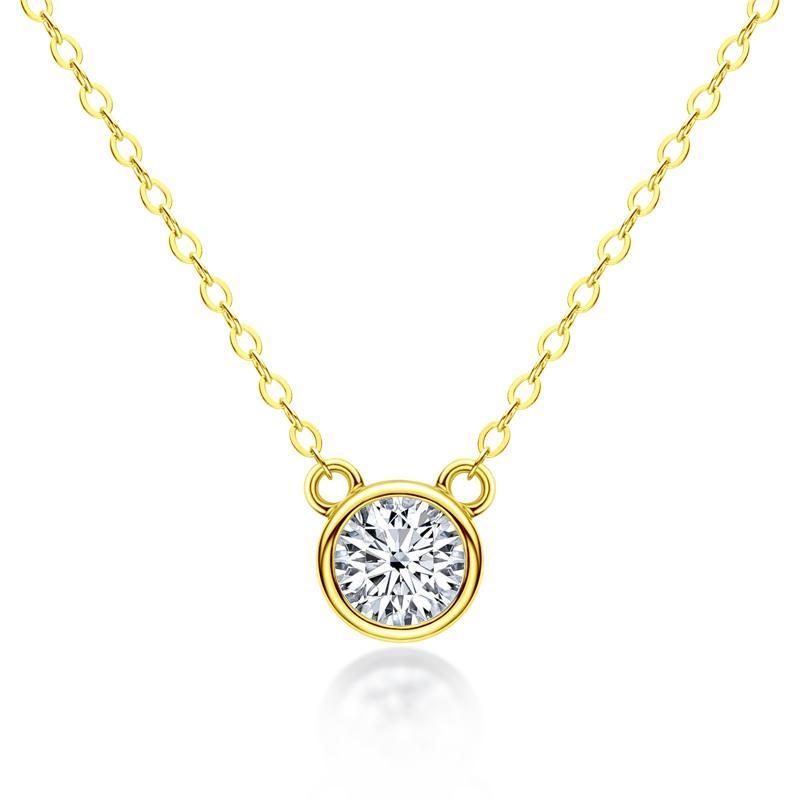 925 Sterling Silver Mouse Solitaire Round CZ Pendant Necklace