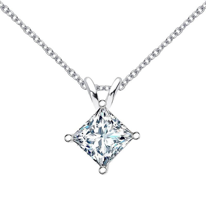 925 Sterling Silver Classic Princess Cut CZ Pendant Necklace