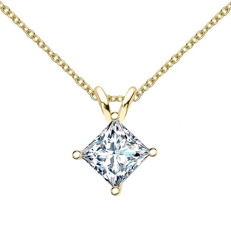 925 Sterling Silver Classic Princess Cut CZ Pendant Necklace