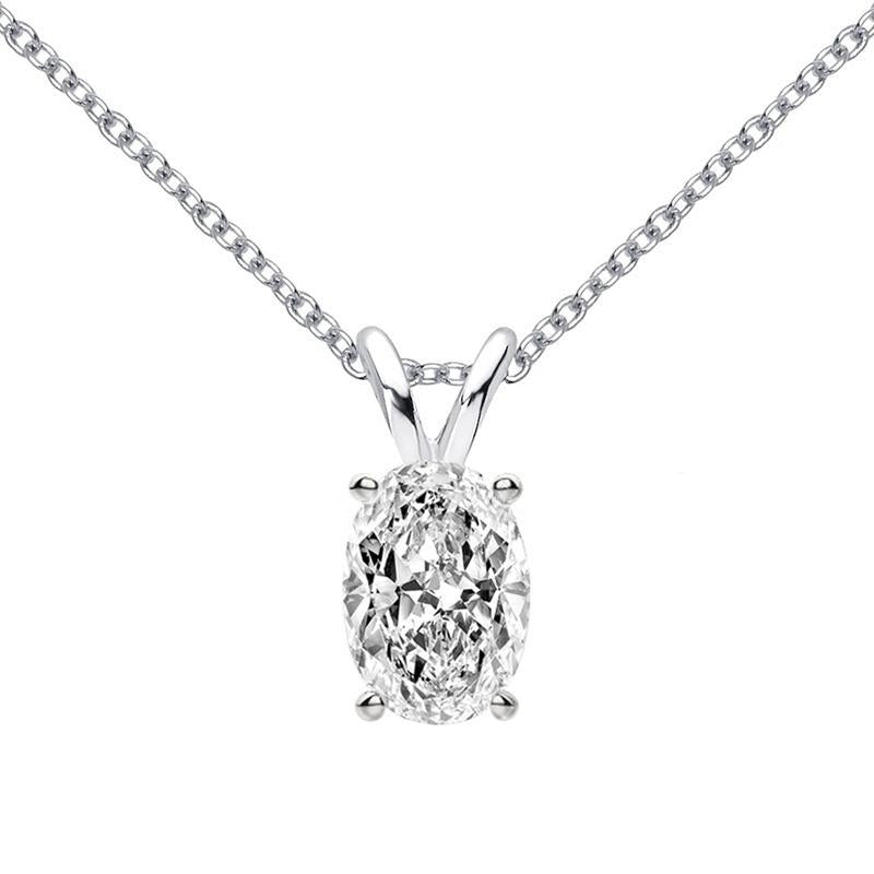 925 Sterling Silver Oval Shaped Brilliant CZ Pendant Necklace