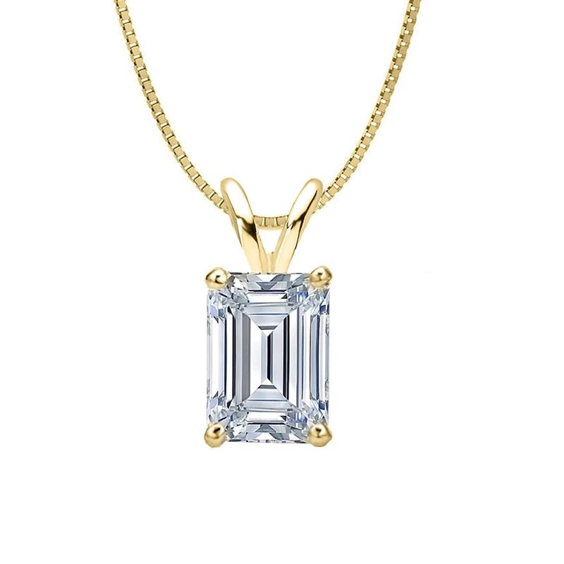 925 Sterling Silver Sterling silver emerald cut created white CZ pendant necklace