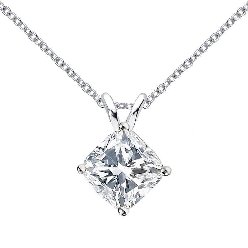 925 Sterling Silver Classic Brilliant Cushion Cut CZ Pendant Necklace