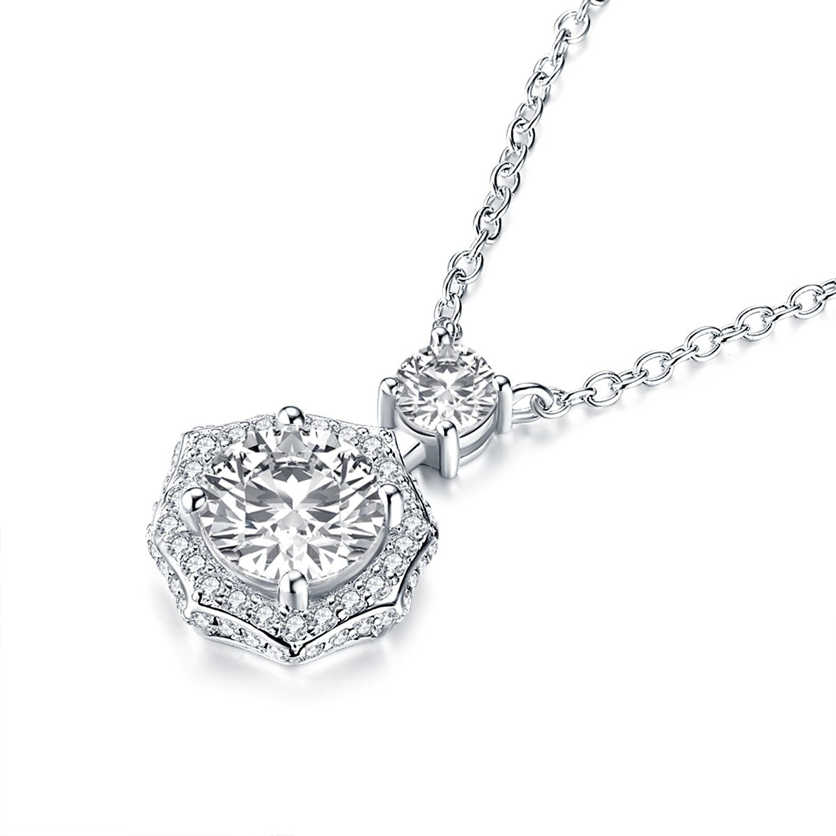 925 Sterling Silver Vintage Round Created White CZ Pendant Necklace