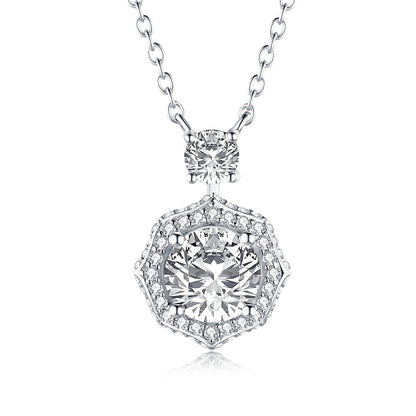 925 Sterling Silver Vintage Round Created White CZ Pendant Necklace