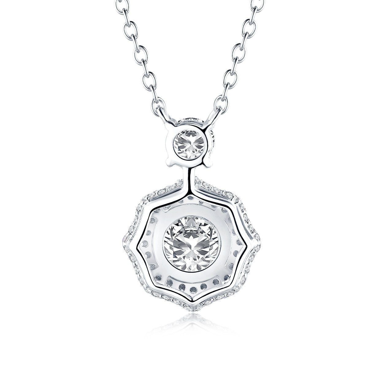 925 Sterling Silver Vintage Round Created White CZ Pendant Necklace