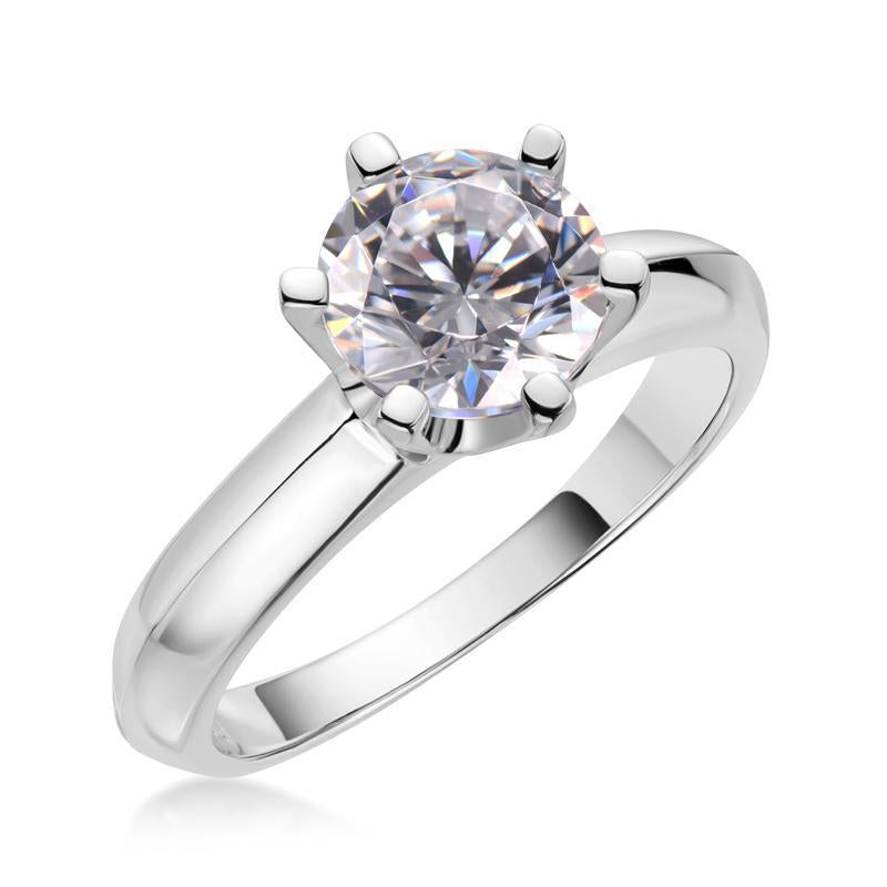 925 Sterling Silver Classic Six Prong Round CZ Solitaire Ring