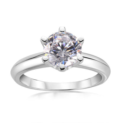 925 Sterling Silver Classic Six Prong Round CZ Solitaire Ring