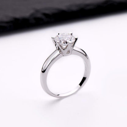 925 Sterling Silver Classic Six Prong Round CZ Solitaire Ring