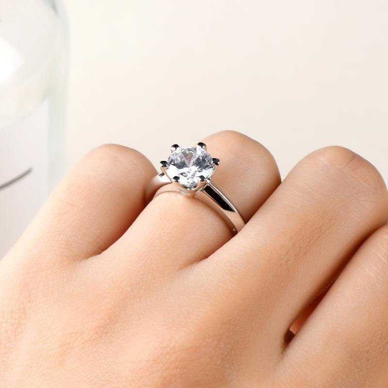 925 Sterling Silver Classic Six Prong Round CZ Solitaire Ring