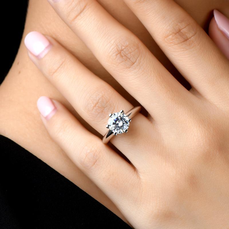 925 Sterling Silver Classic Six Prong Round CZ Solitaire Ring