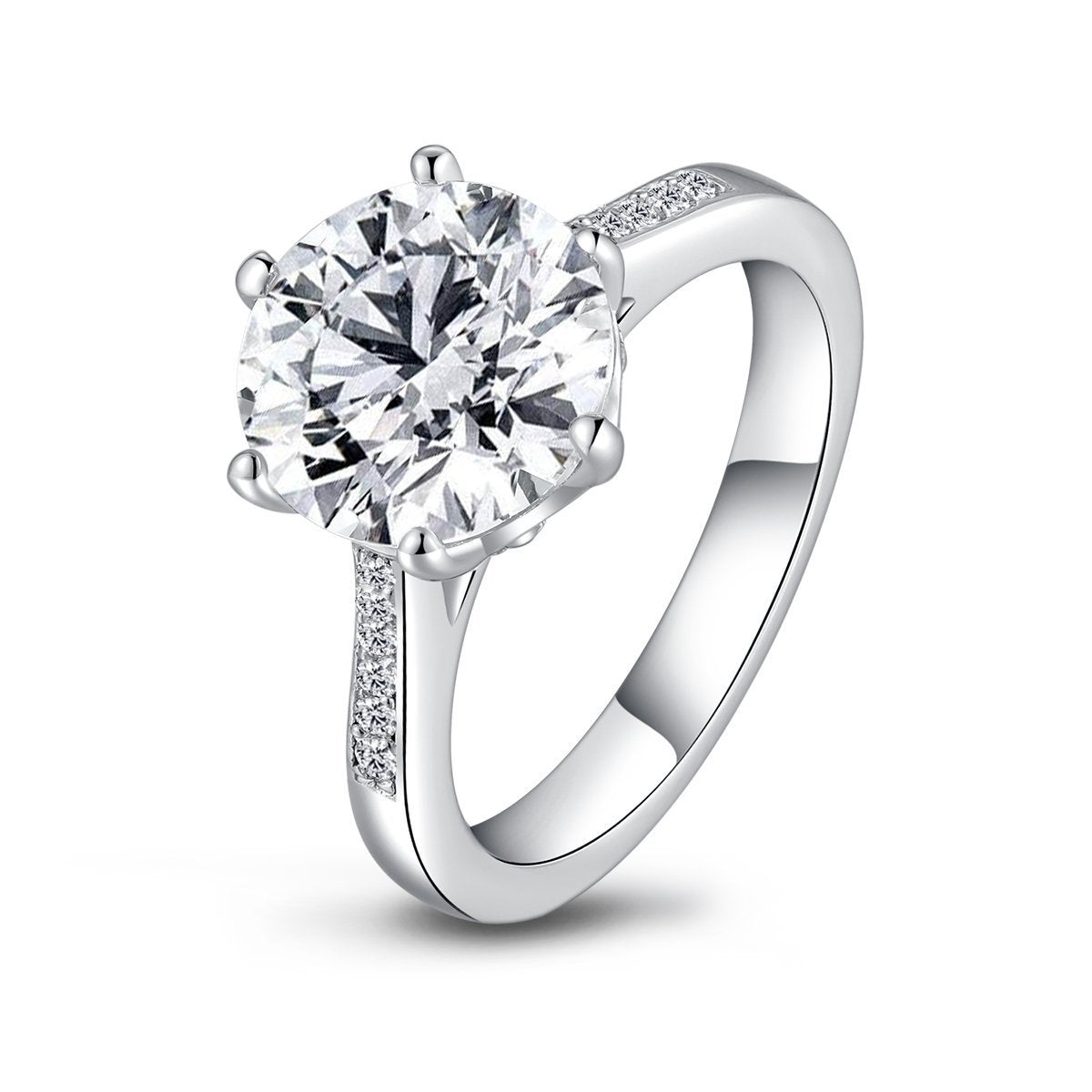 925 Sterling Silver Six Prong Round CZ Ring