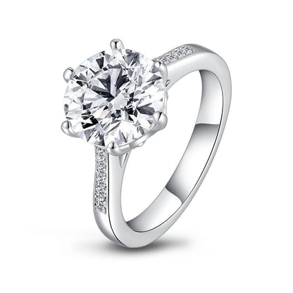 925 Sterling Silver Six Prong Round CZ Ring