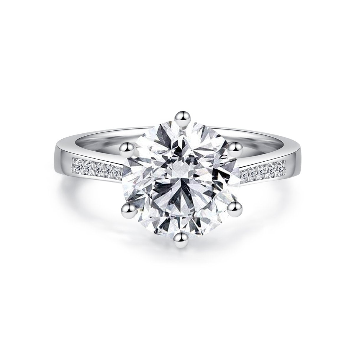 925 Sterling Silver Six Prong Round CZ Ring