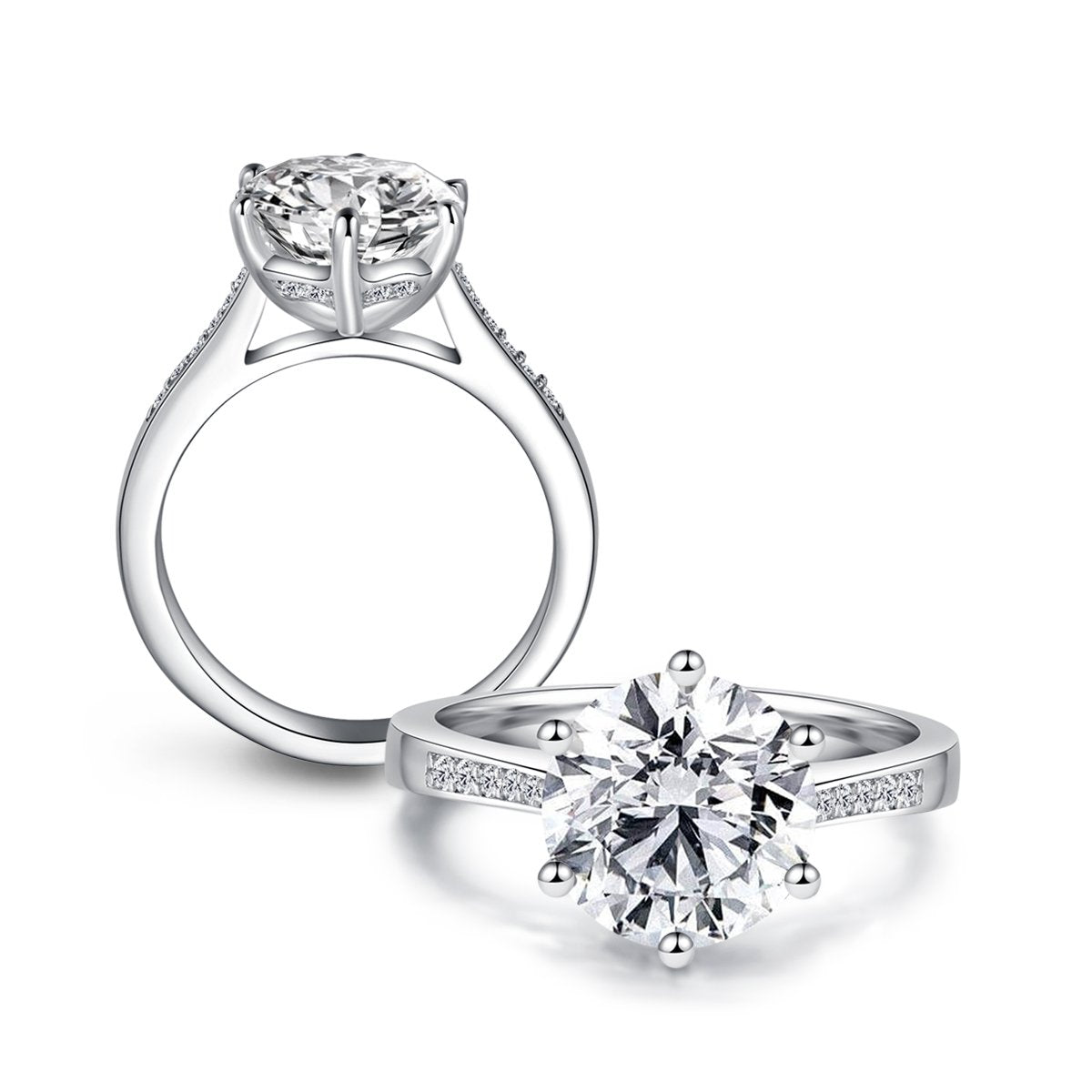 925 Sterling Silver Six Prong Round CZ Ring