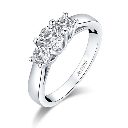 925 Sterling Silver Classic 3 Stone Round Created Diamond Band