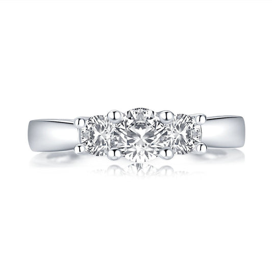 925 Sterling Silver Classic 3 Stone Round Created Diamond Band