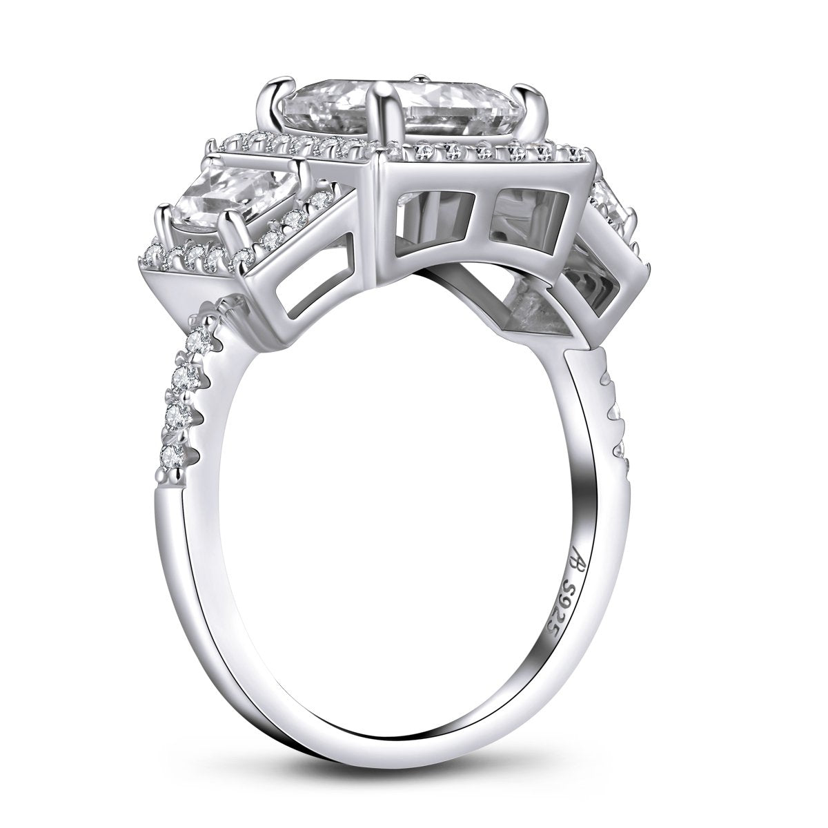 925 Sterling Silver Brilliant Princess Cut 3 Stone Ring