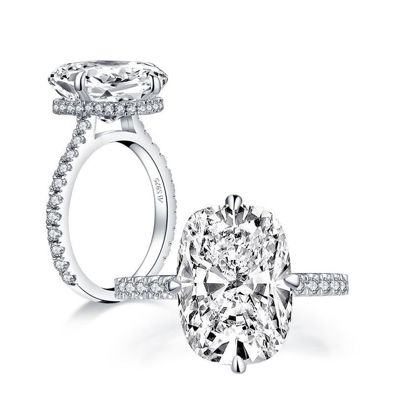 925 Sterling Silver Cushion Cut Halo Solitaire CZ Ring