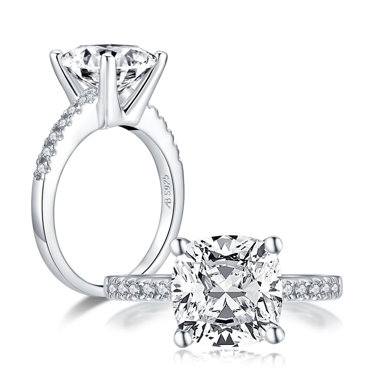 925 Sterling Silver Cushion Cut CZ Engagement Ring