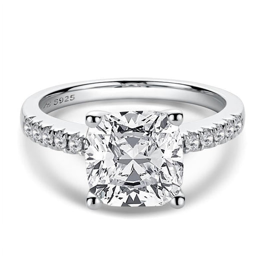 925 Sterling Silver Luxury Cushion Cut CZ Ring