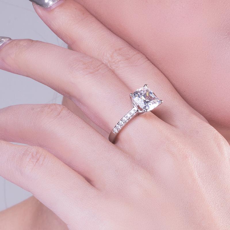 925 Sterling Silver Cushion Cut CZ Engagement Ring