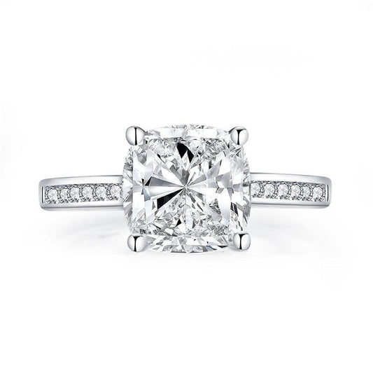 925 Sterling Silver Cushion Semi Pave Created CZ Ring