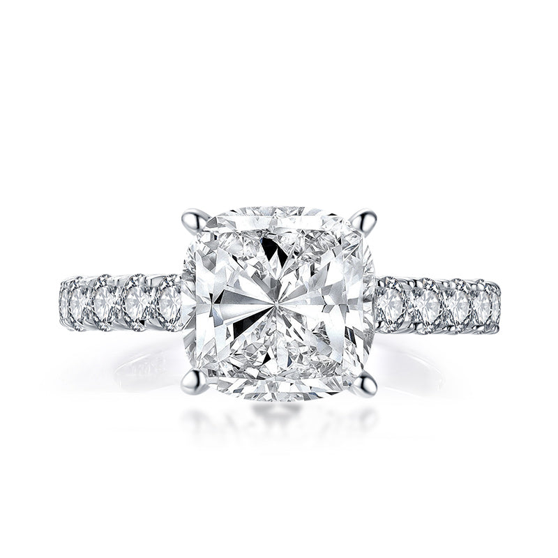 925 Sterling Silver Cushion Cut CZ  Semi Pave Ring