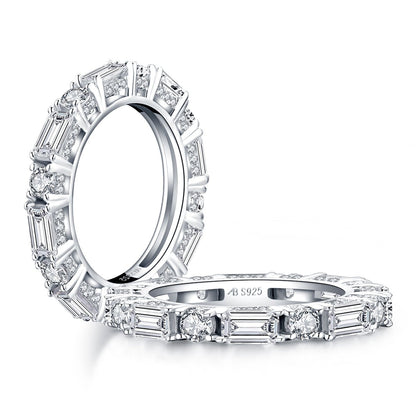 925 Sterling Silver Round & Emerald Cut CZ Full Eternity Band