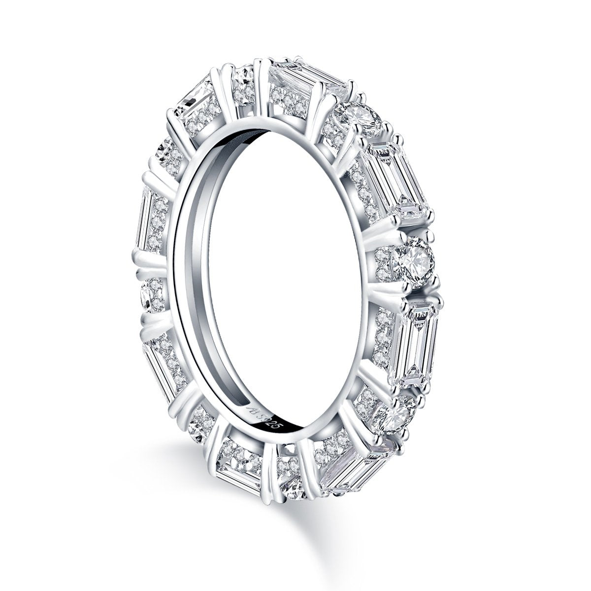 925 Sterling Silver Round & Emerald Cut CZ Full Eternity Band