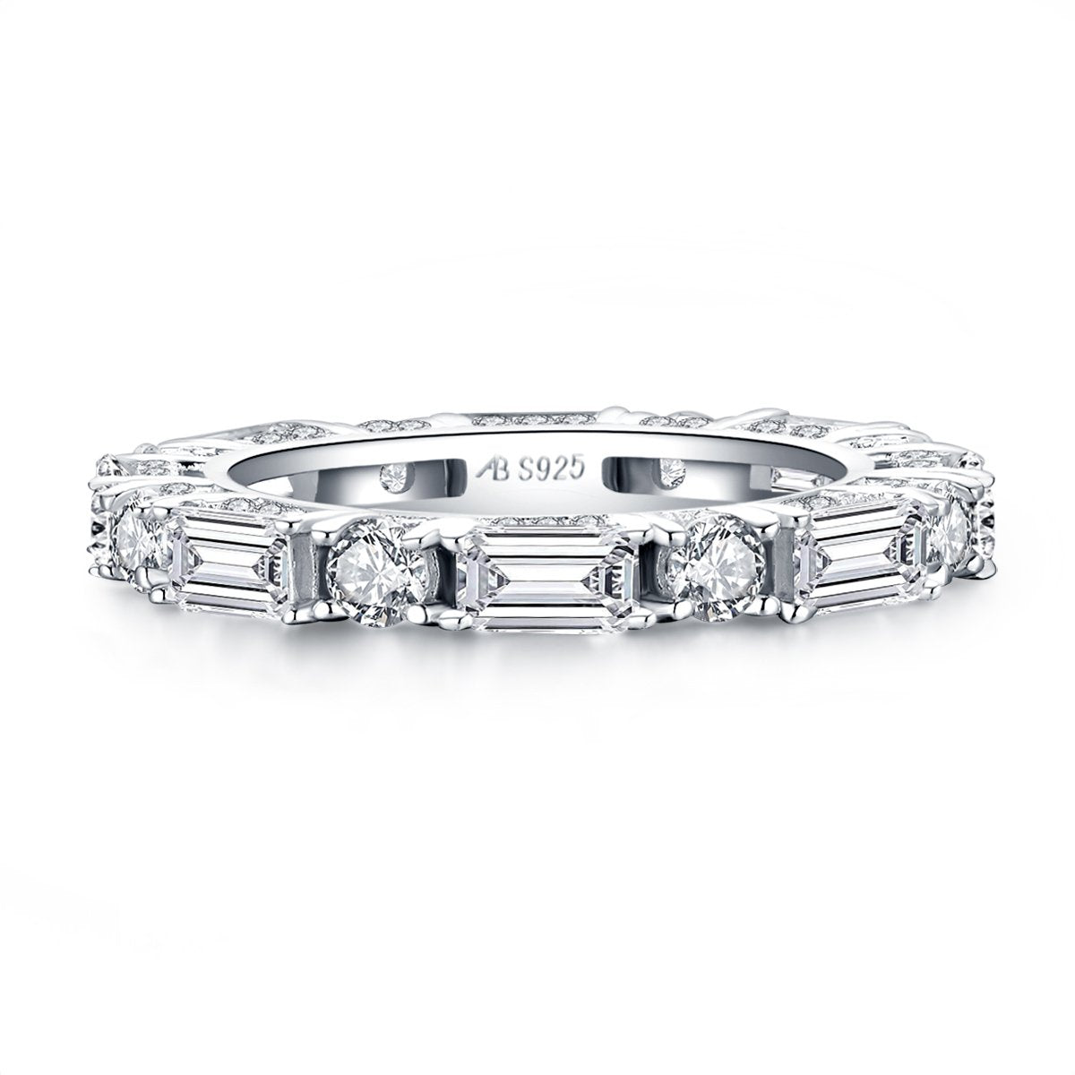 925 Sterling Silver Round & Emerald Cut CZ Full Eternity Band