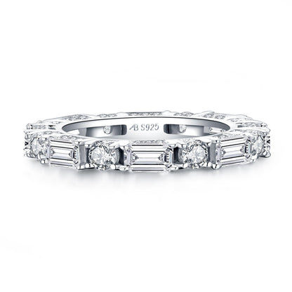 925 Sterling Silver Round & Emerald Cut CZ Full Eternity Band