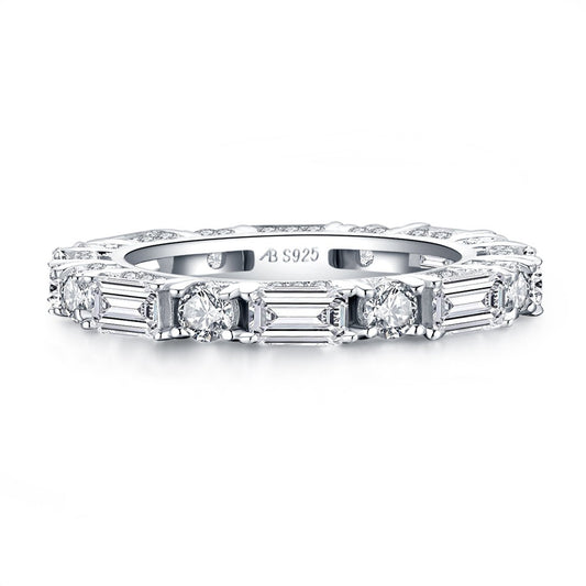 925 Sterling Silver Round & Emerald Cut CZ Full Eternity Band