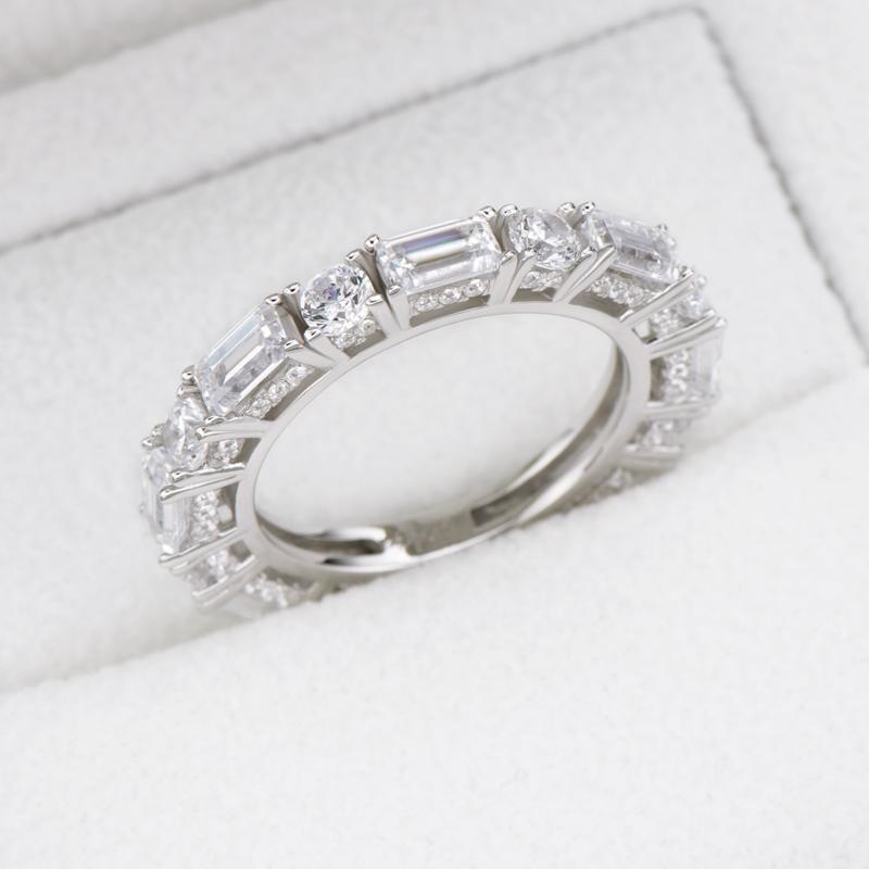 925 Sterling Silver Round & Emerald Cut CZ Full Eternity Band