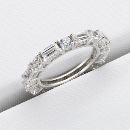 925 Sterling Silver Round & Emerald Cut CZ Full Eternity Band