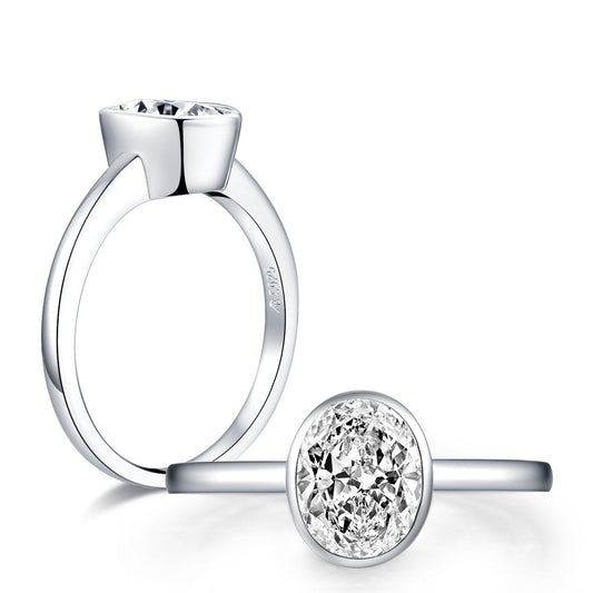 925 Sterling Silver White Created CZ Oval Solitaire Ring