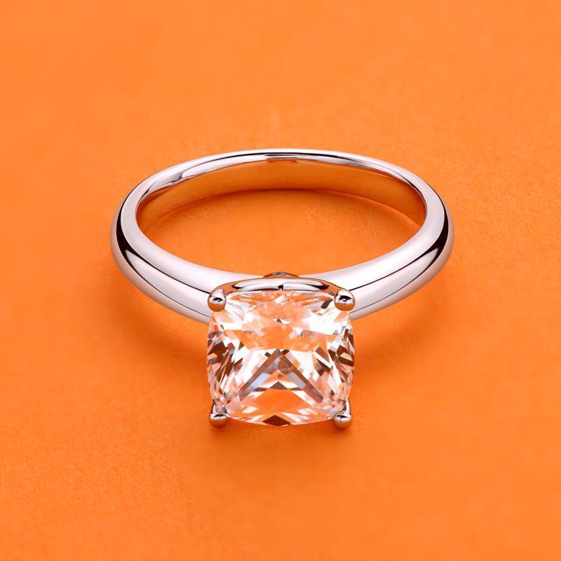 925 Sterling Silver Cushion Cut CZ Solitaire Ring