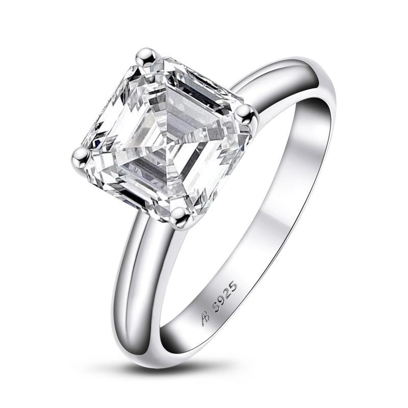 925 Sterling Silver Asscher Created White Diamond Solitaire Ring