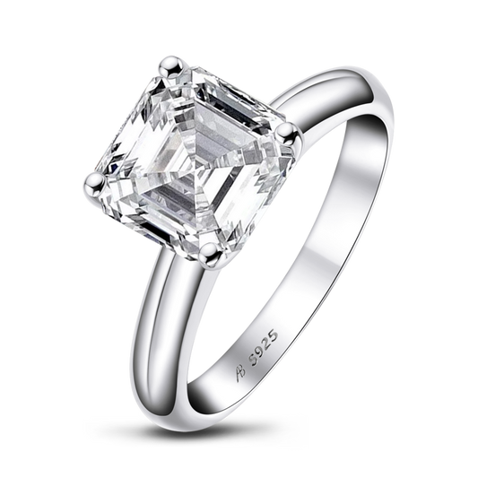 925 Sterling Silver Asscher Cut CZ Diamond Solitaire Ring