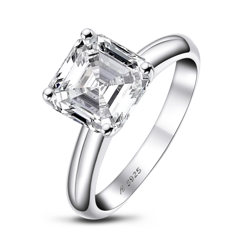 925 Sterling Silver Asscher Cut CZ Diamond Solitaire Ring