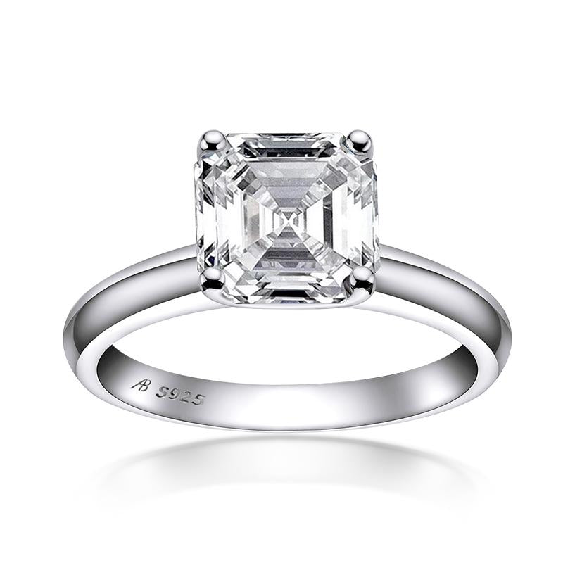 925 Sterling Silver Asscher Created White Diamond Solitaire Ring