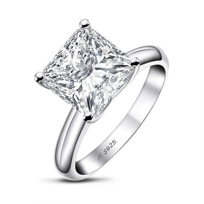 925 Sterling Silver Luxury Princess Cut CZ Diamond Solitaire Ring