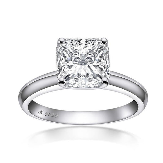 925 Sterling Silver Princess Created CZ Solitaire Ring