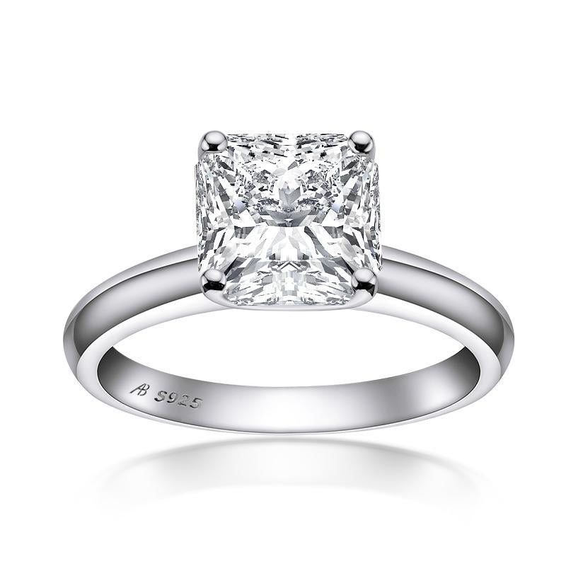 925 Sterling Silver Princess & Cushion & Round & Asscher Cut Created White Diamond Solitaire Ring