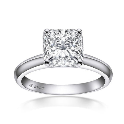 925 Sterling Silver Princess & Cushion & Round & Asscher Cut Created White Diamond Solitaire Ring