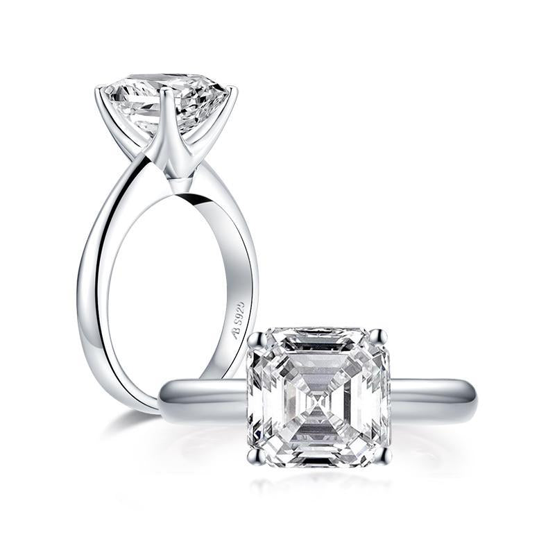 925 Sterling Silver Asscher Created White Diamond Solitaire Ring