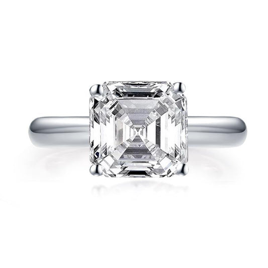 925 Sterling Silver Asscher Created White Diamond Solitaire Ring