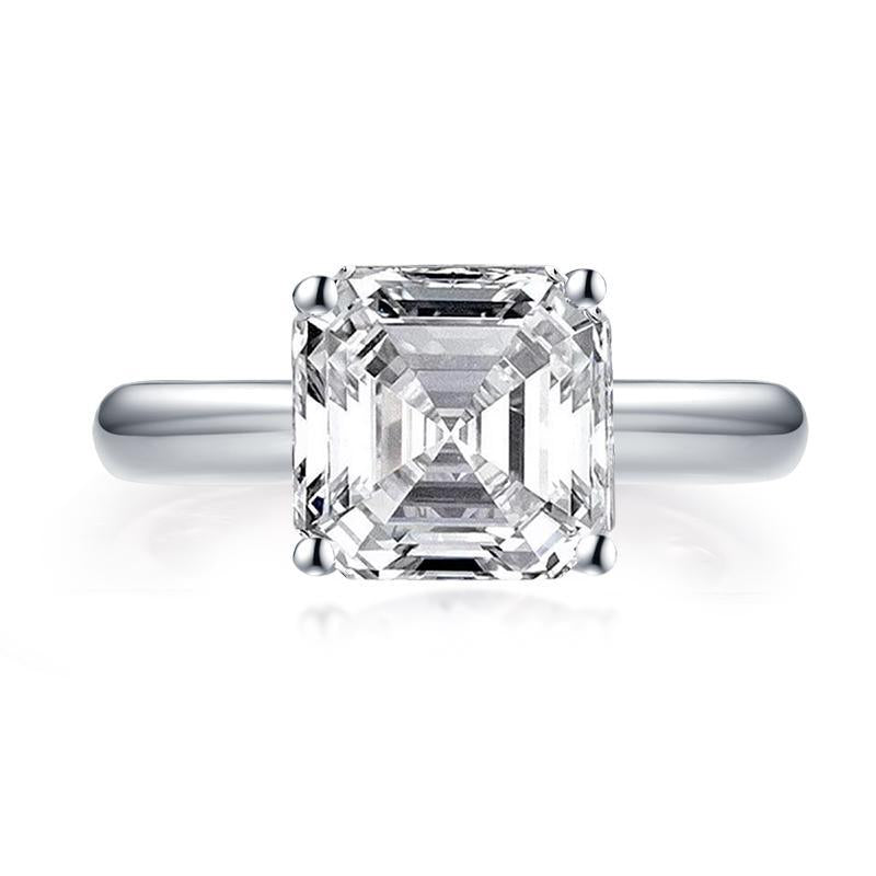 925 Sterling Silver Asscher Created White Diamond Solitaire Ring