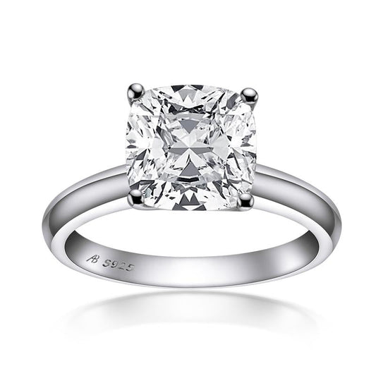 925 Sterling Silver Cushion Cut CZ Solitaire Ring