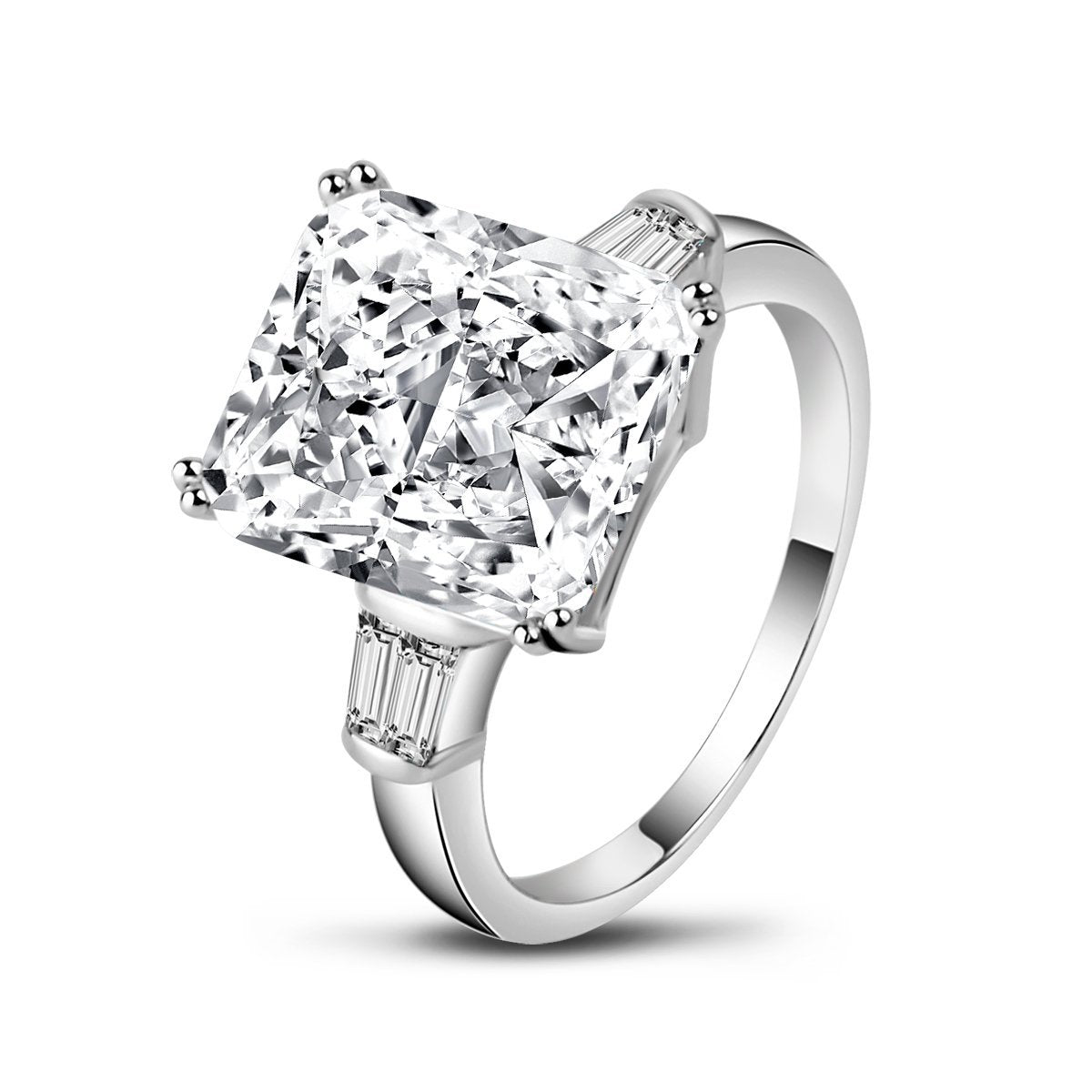 925 Sterling Silver Radiant CZ Bagutte Three Stone Ring