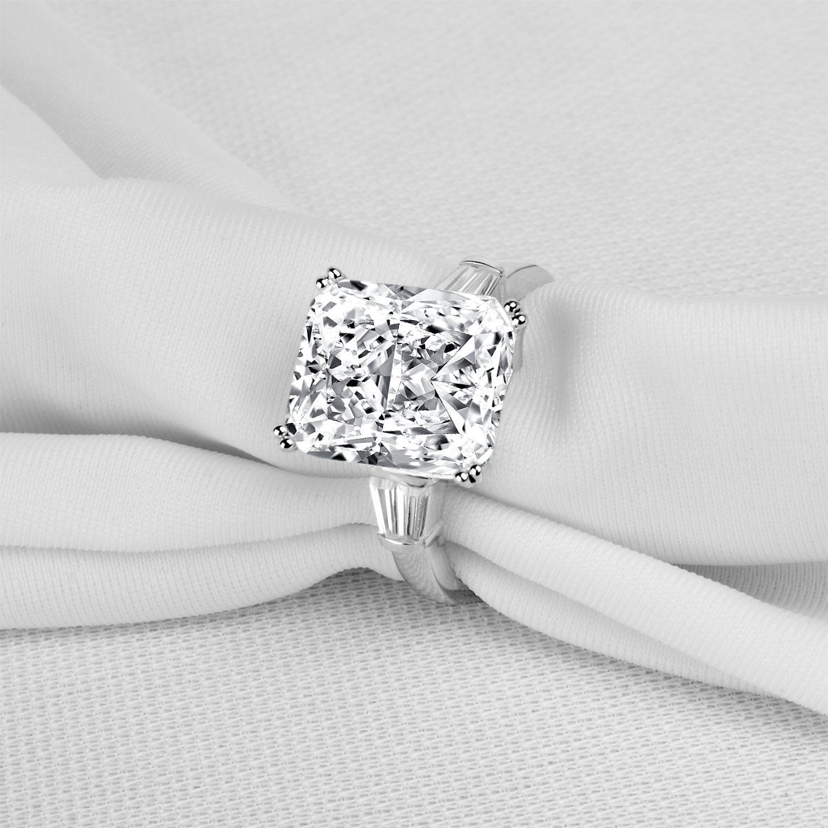 925 Sterling Silver Radiant CZ Bagutte Three Stone Ring